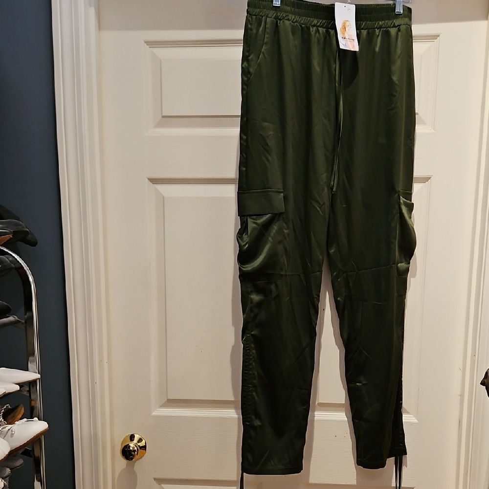 Green Silky Cargo Pants
